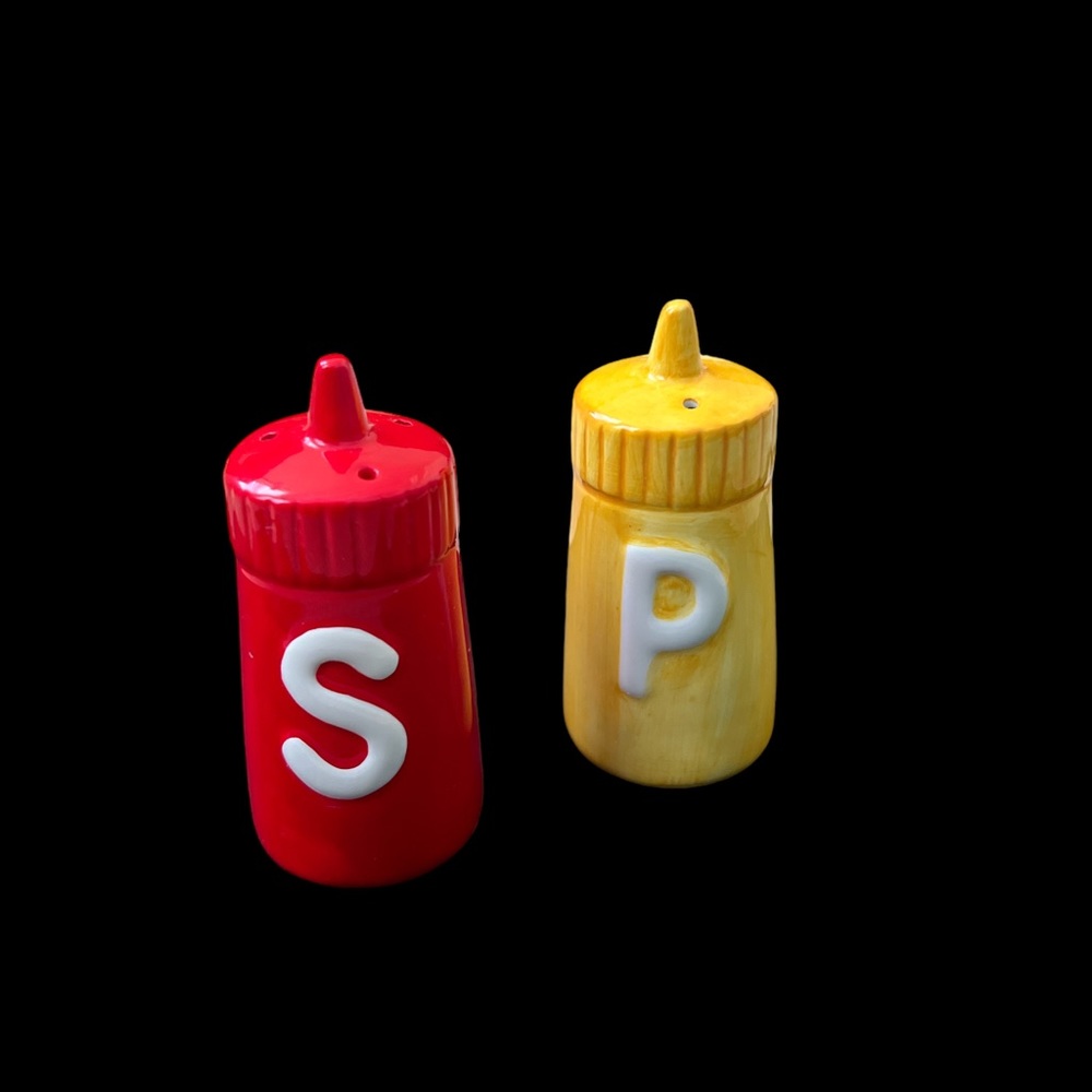 Vintage Lotus ceramic mustard and ketchup bottle salt & pepper shaker